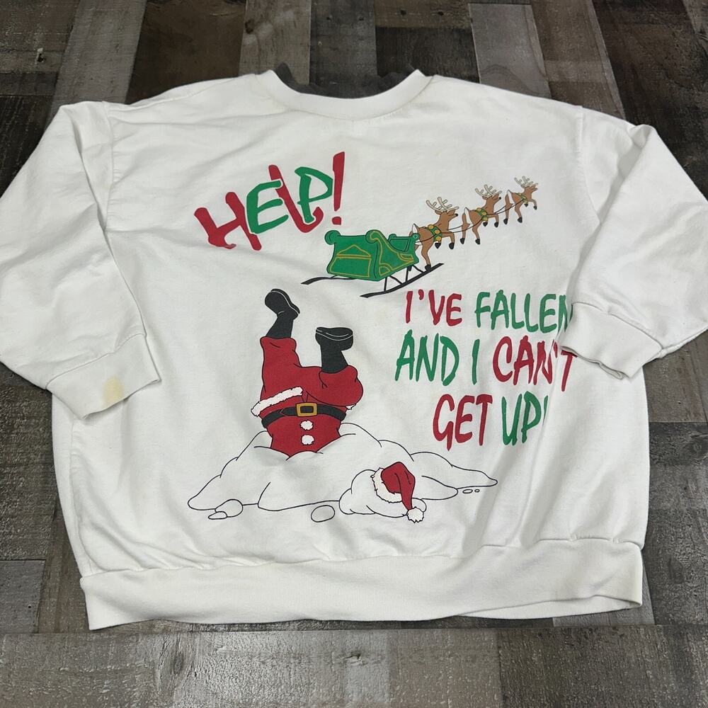 VTG Christmas Funny Sweatshirt Womens 1X‎ Santa "I've Fallen Can't Get Up"